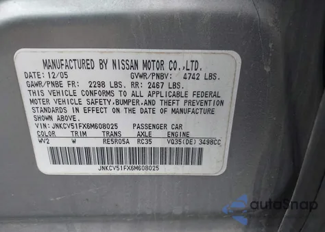 2006 Infiniti G35X из США, поврежденный, VIN JNKCV51FX6M608025